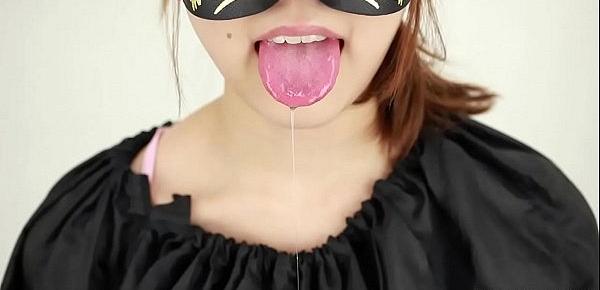  Saliva fetish A woman showing a tongue and saliva